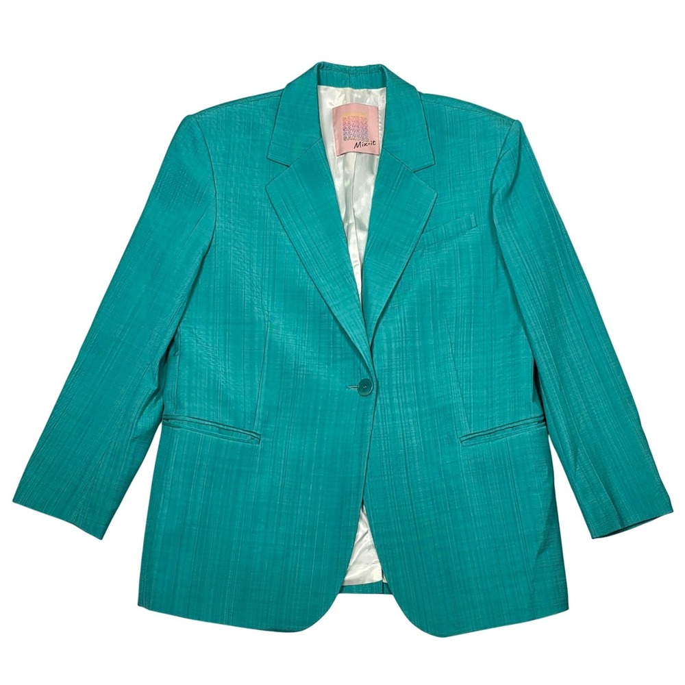 Sandro Mix-it Suit Blazer Women's 42 One Button Career Office Jacket Teal New